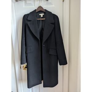 H&M Wool Coat Women's Size 2 Black Single Breasted Long Winter Fall Peacoat